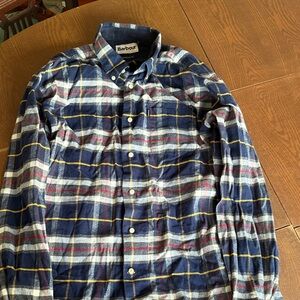 Barbour Navy, White, Yellow & Red Plaid Button-Down Flannel Shirt